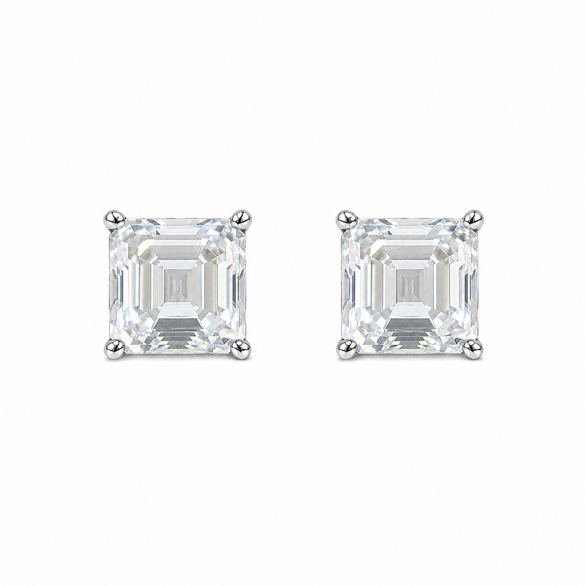 Asscher Cut Studs in 925 sterling silver with moissanite