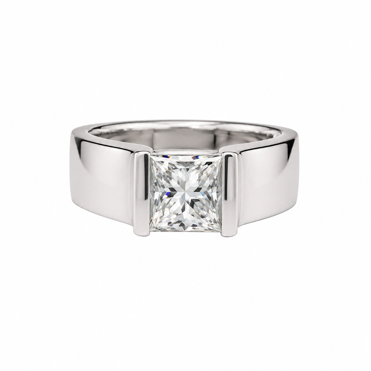 Bezel Set Princess Ring in 925 sterling silver with moissanite