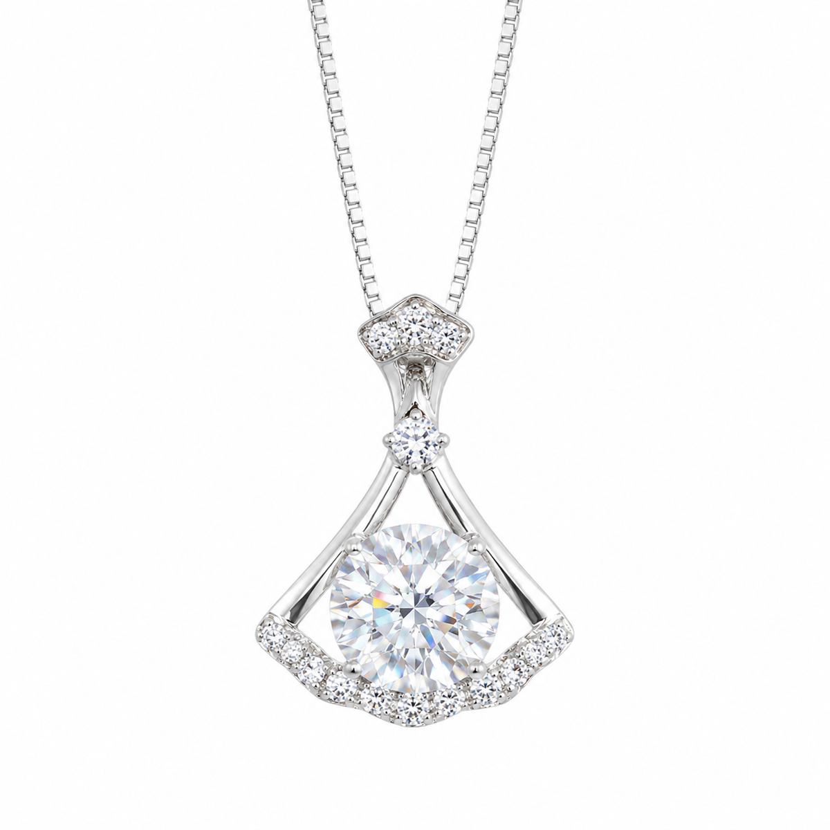 Silver Keystone Pendant in 925 sterling silver with moissanite