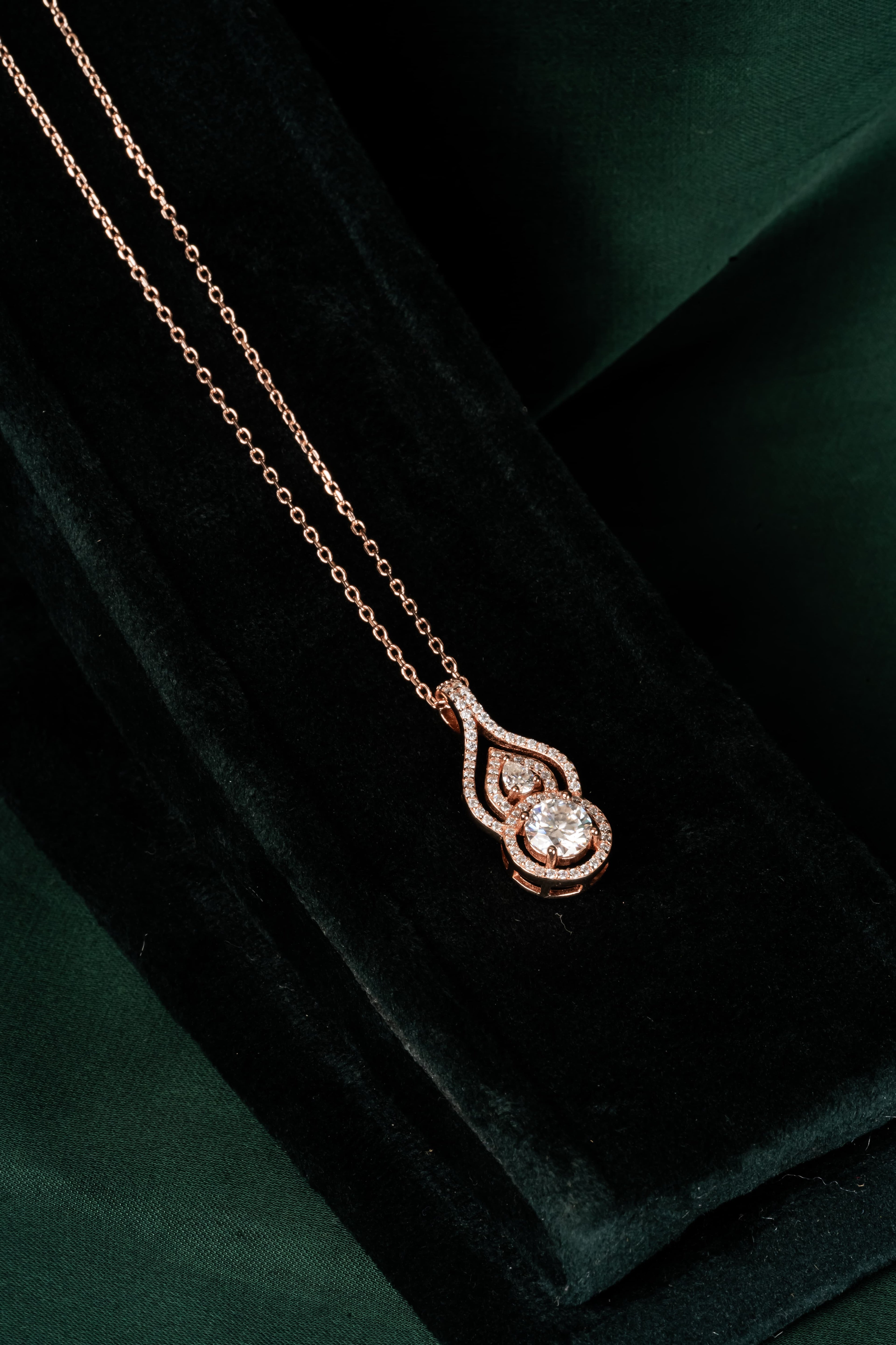 Rose Gold Nested Drop Pendant – Rose Gold Moissanite Pendant – Myraé