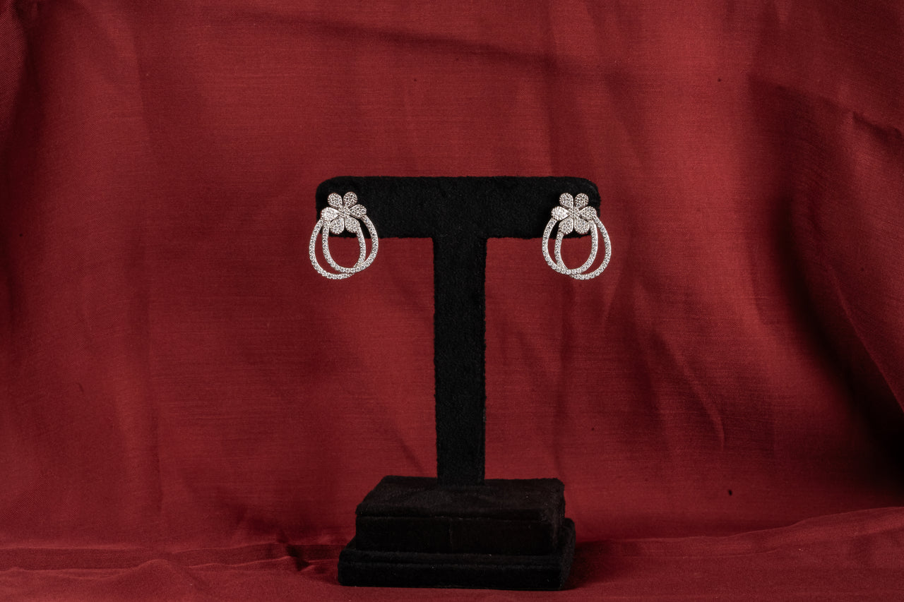 SILVER CLOVER CIRCLE CLOVER DROP EARRINGS