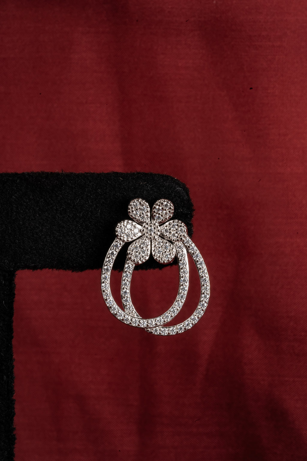 Silver Clover Circle Drop Earrings