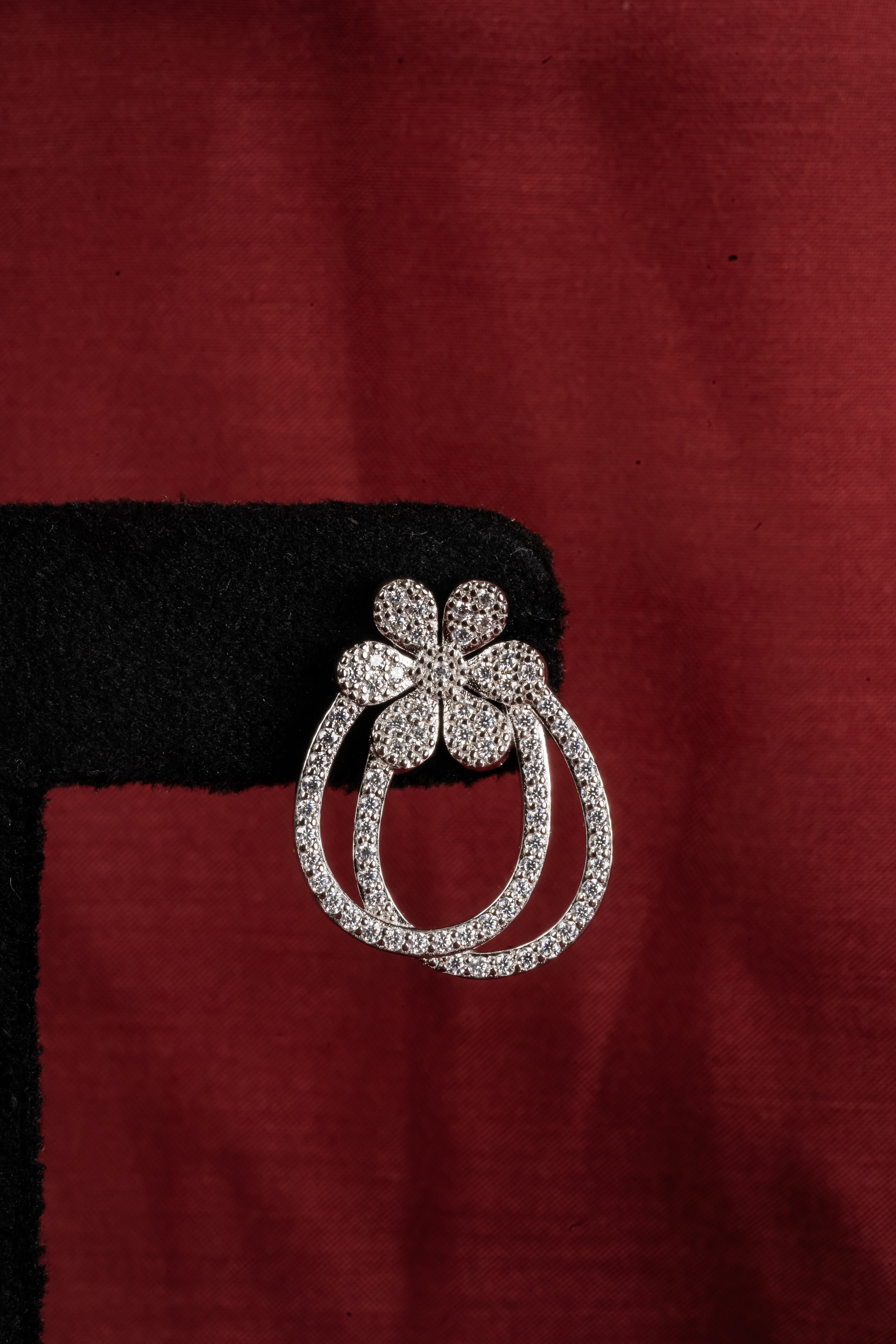 Silver Clover Circle Drop Earrings