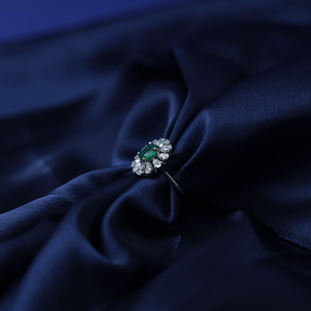 Emerald Garden Ring – Side View – Silver Moissanite – Myraé