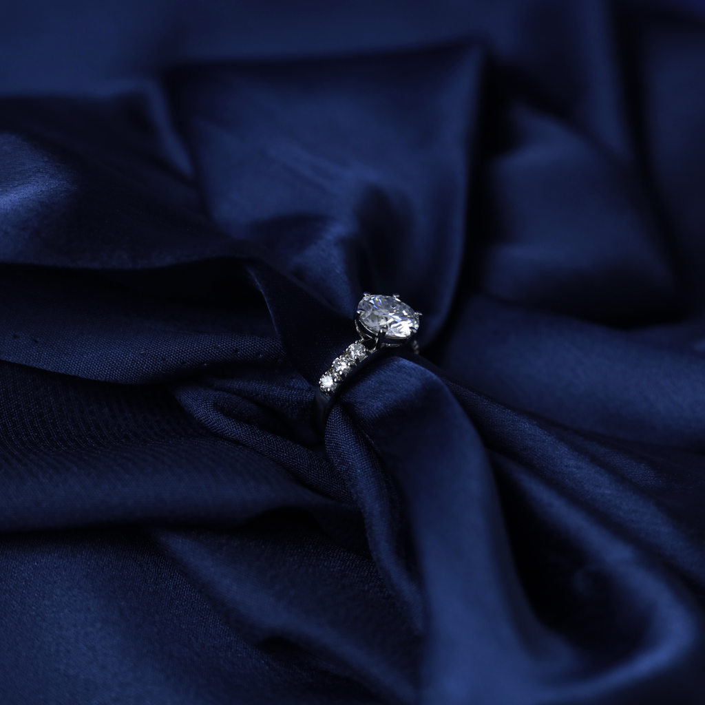 Timeless Halo Ring – Detail View – Silver Moissanite – Myraé