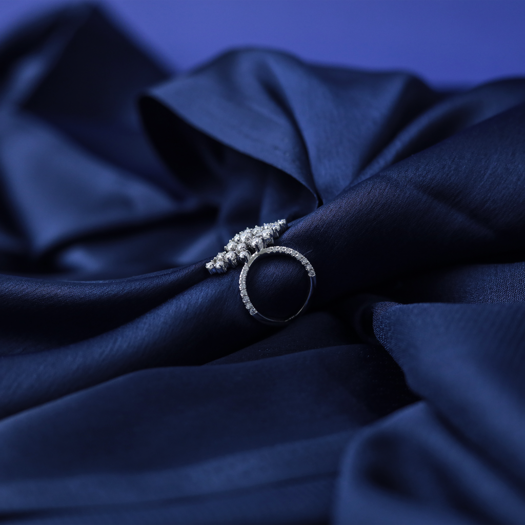 Sunburst Celebration Ring – Side View – Silver Moissanite – Myraé