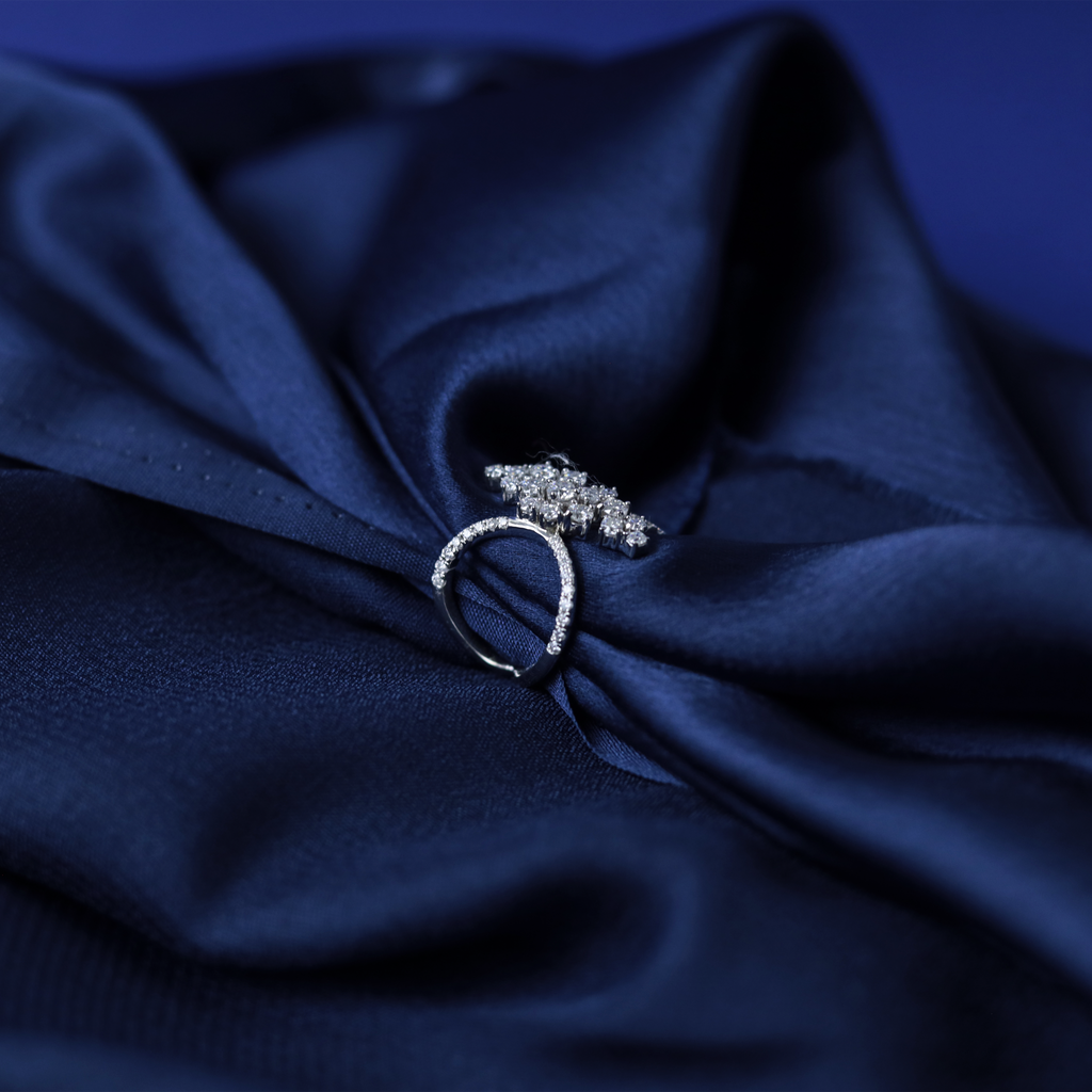 Sunburst Celebration Ring – Detail View – Silver Moissanite – Myraé