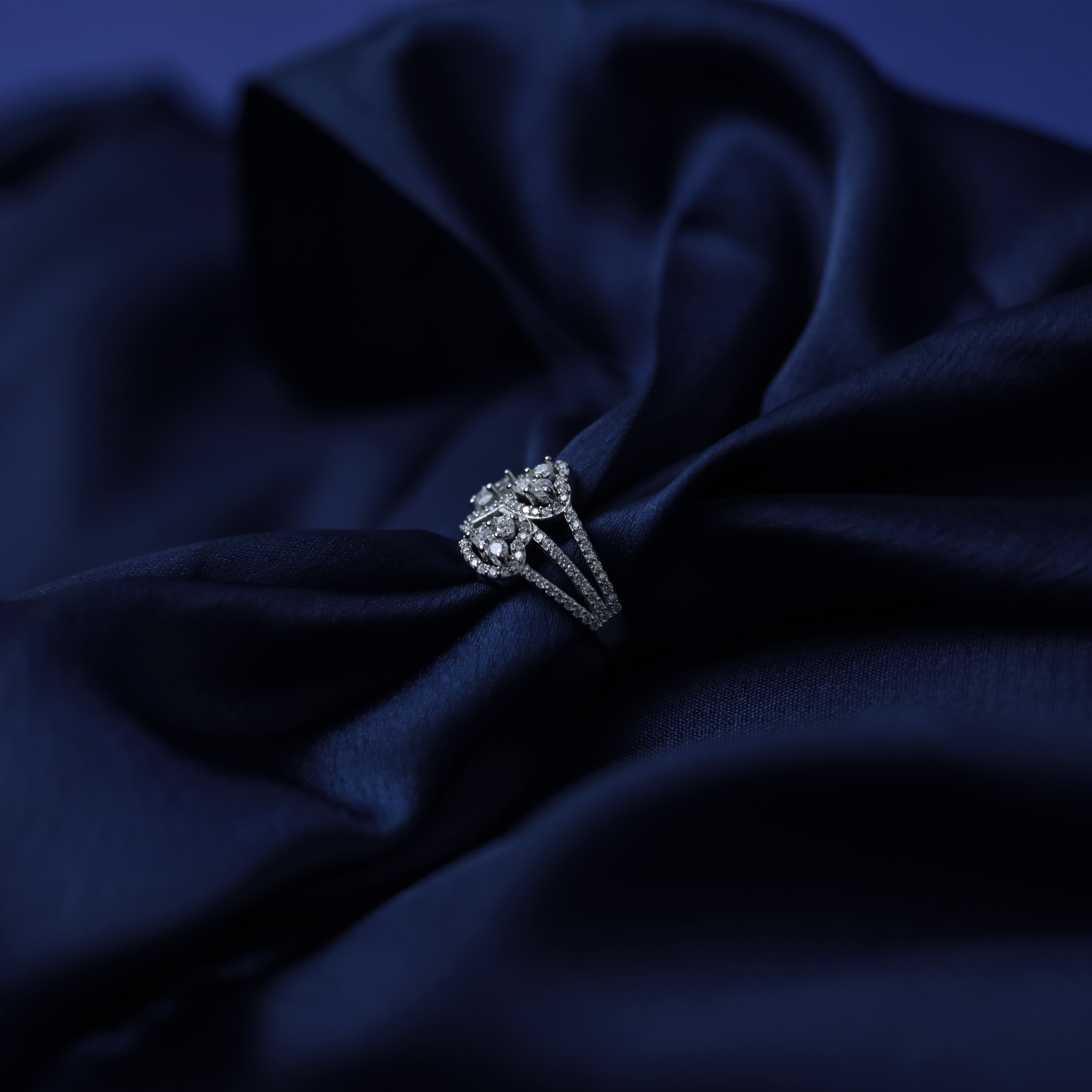 Marquise Leaf Cluster Ring – Side View – Silver Moissanite – Myraé