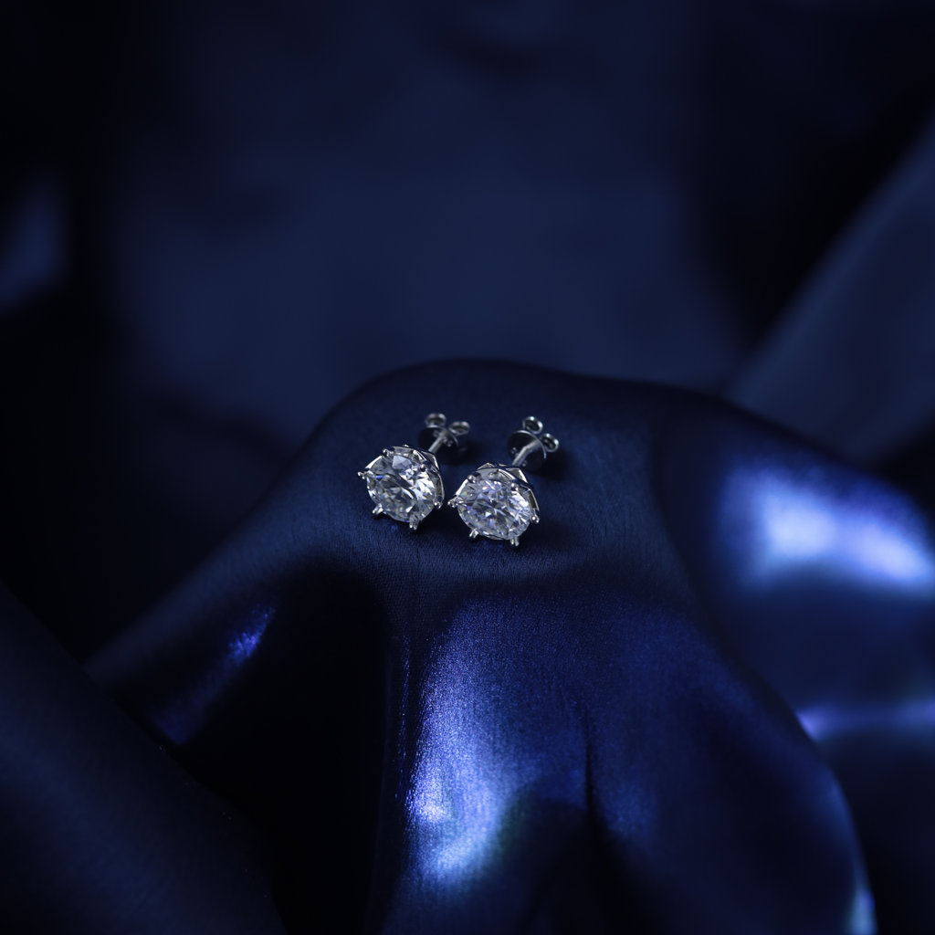 Everyday Grace Studs – Side View – Silver Moissanite – Myraé