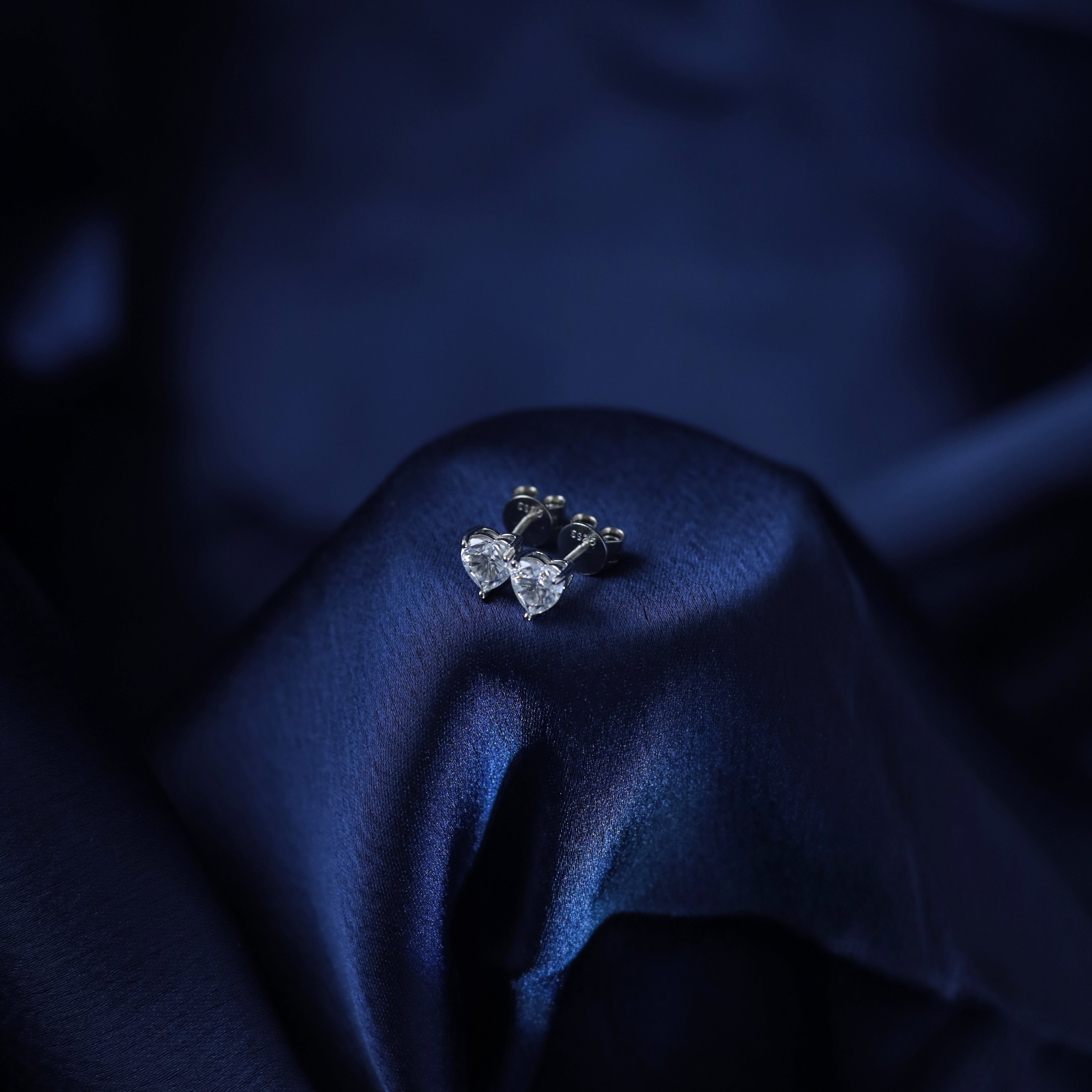 Petite Heart Studs – Front View – Silver Moissanite – Myraé
