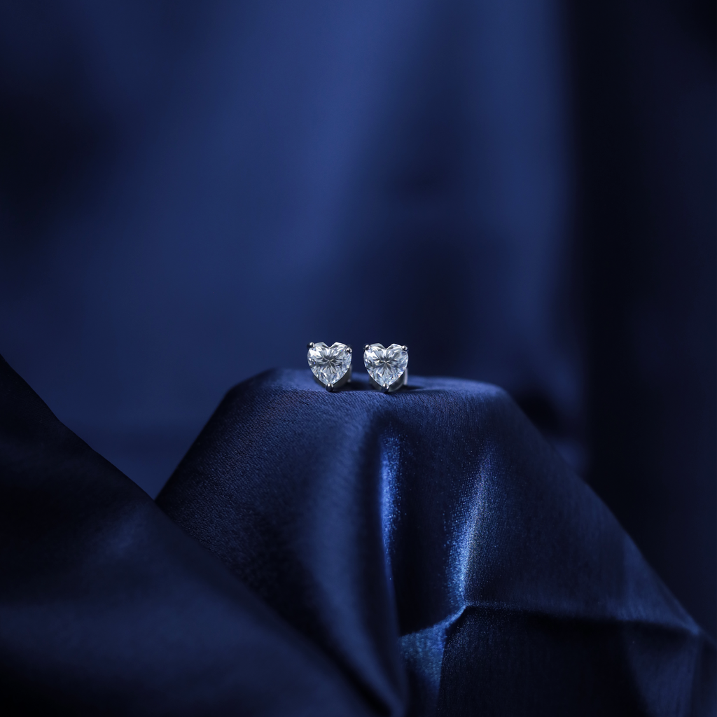 Heart's Promise Studs – Front View – Silver Moissanite – Myraé