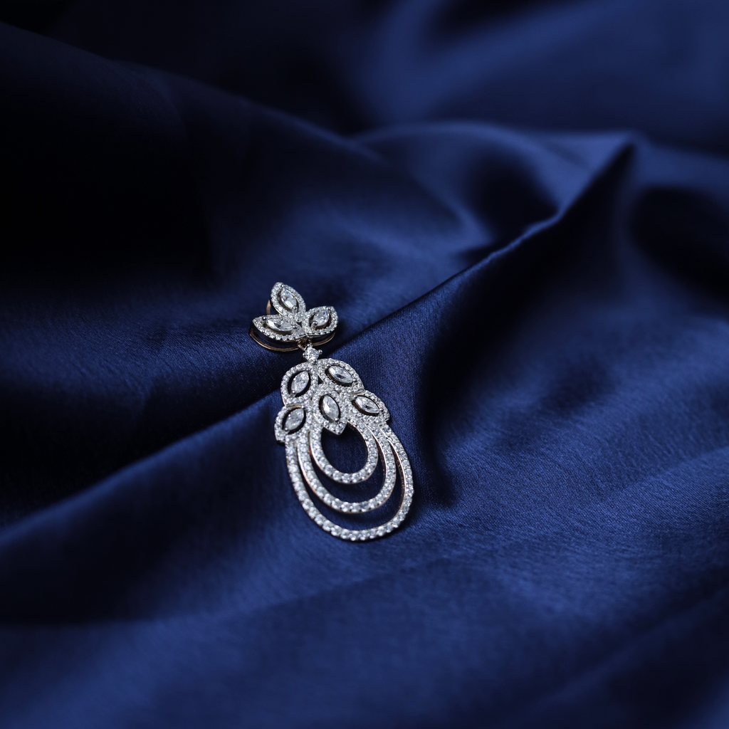 Heritage Chandelier Earrings – Side View – Silver Moissanite – Myraé