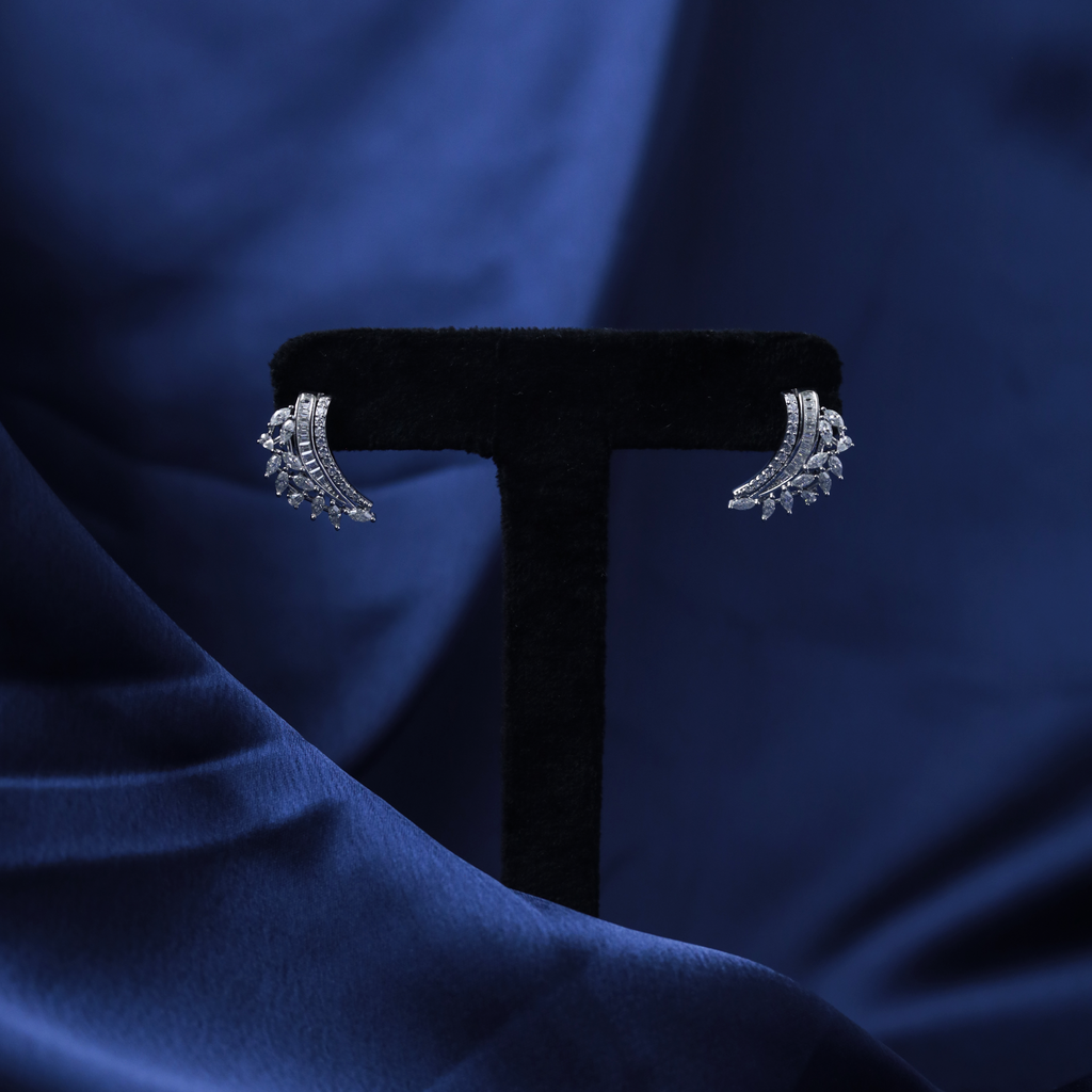 Celestial Wing Earrings – Side View – Silver Moissanite – Myraé