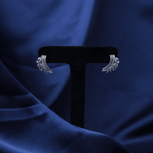Celestial Wing Earrings – Side View – Silver Moissanite – Myraé