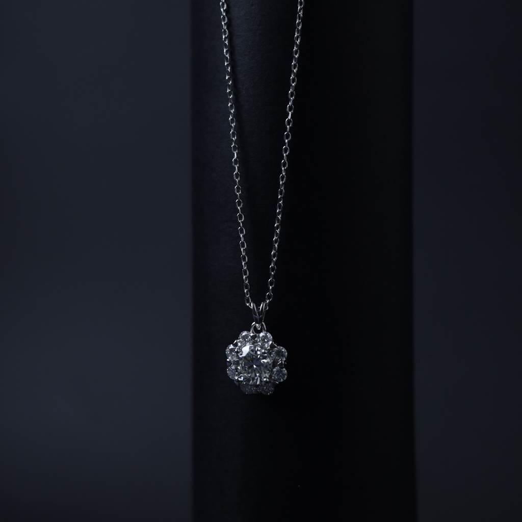 Wildflower Pendant – Side View – Sterling Silver Moissanite – Myraé