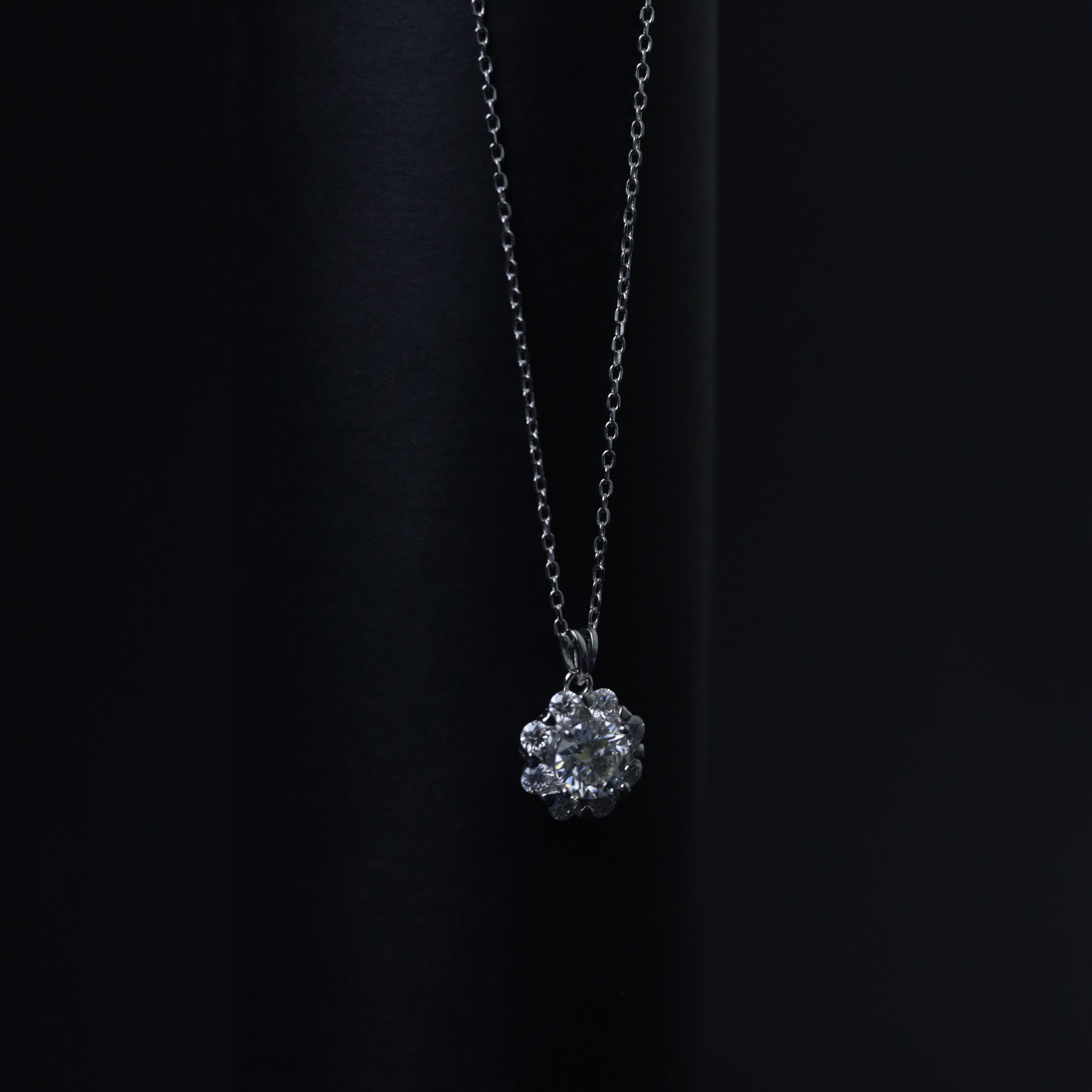 Wildflower Pendant – Detail View – Sterling Silver Moissanite – Myraé