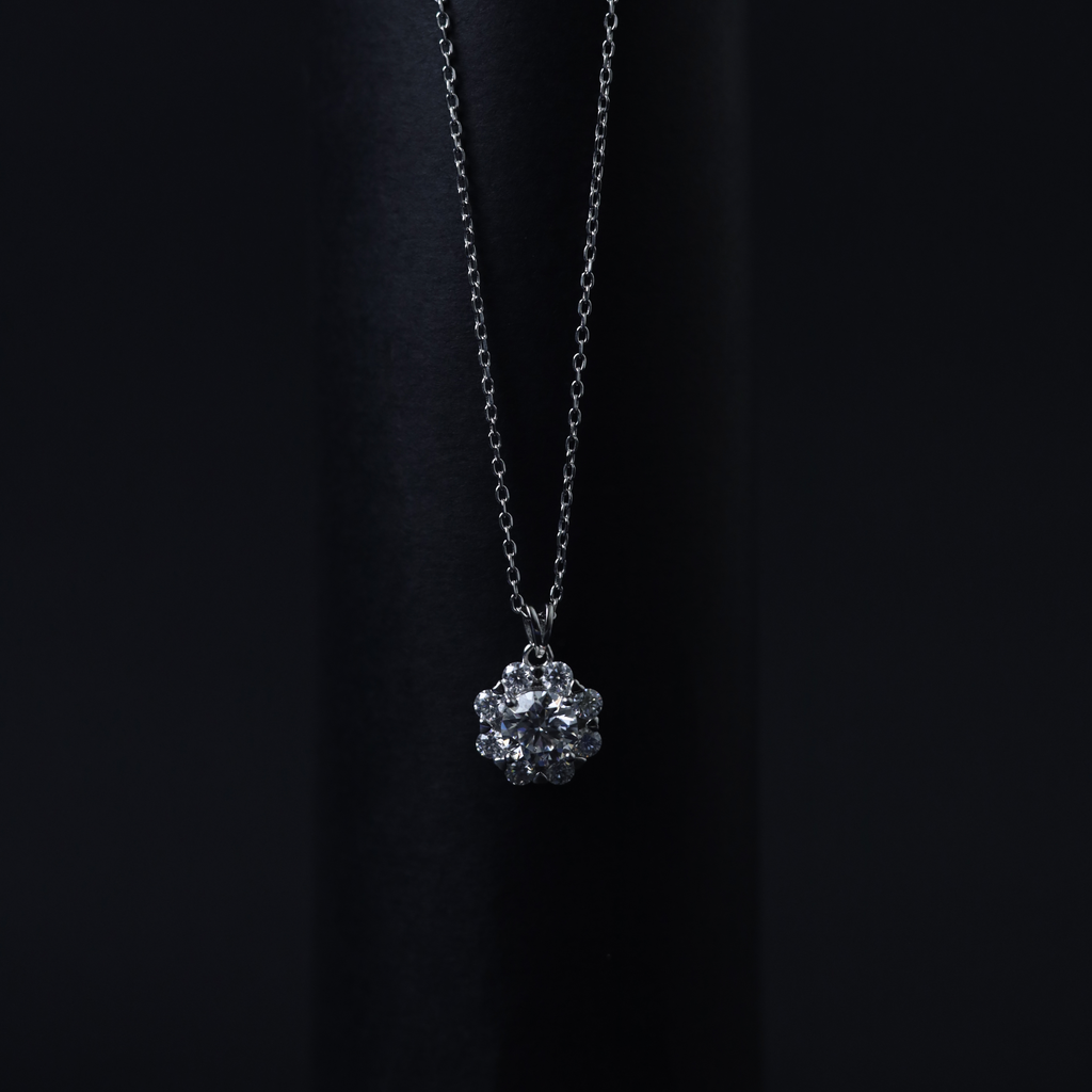 Wildflower Pendant – Front View – Sterling Silver Moissanite – Myraé