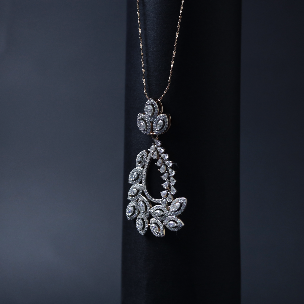 Heritage Paisley Pendant – Side View – Sterling Silver Moissanite – Myraé