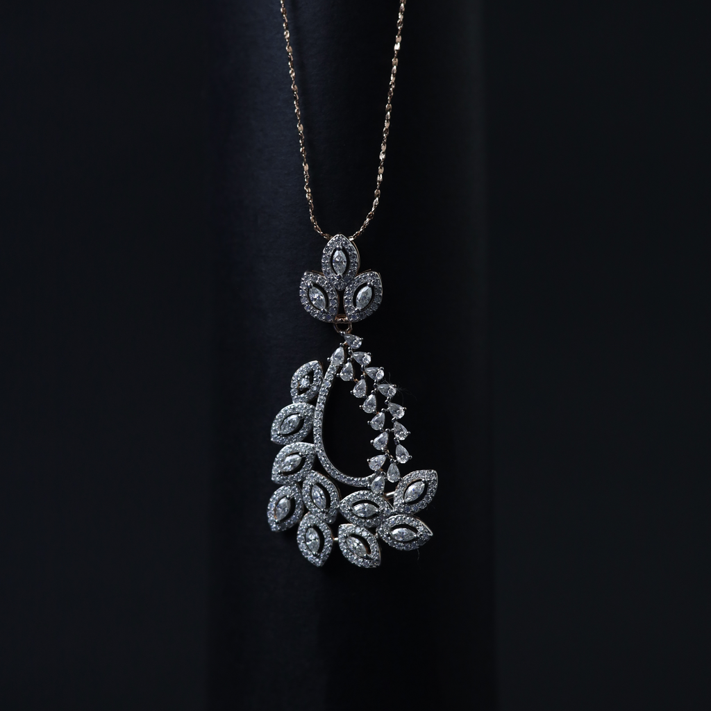 Heritage Paisley Pendant – Front View – Sterling Silver Moissanite – Myraé