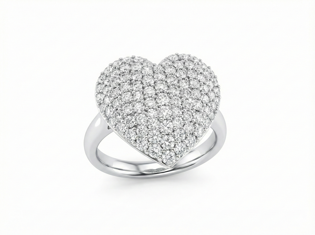 Silver Pavé Full Heart Ring – Silver Pave Moissanite Heart Ring – Myraé