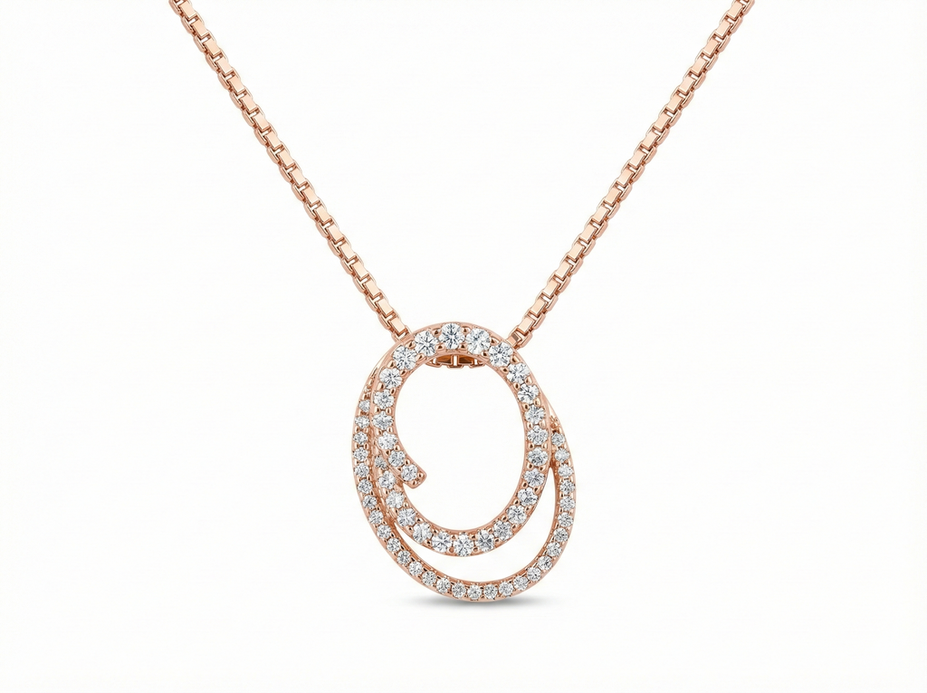 Rose Gold Revolve Pendant – Side View – Rose Gold Moissanite – Myraé