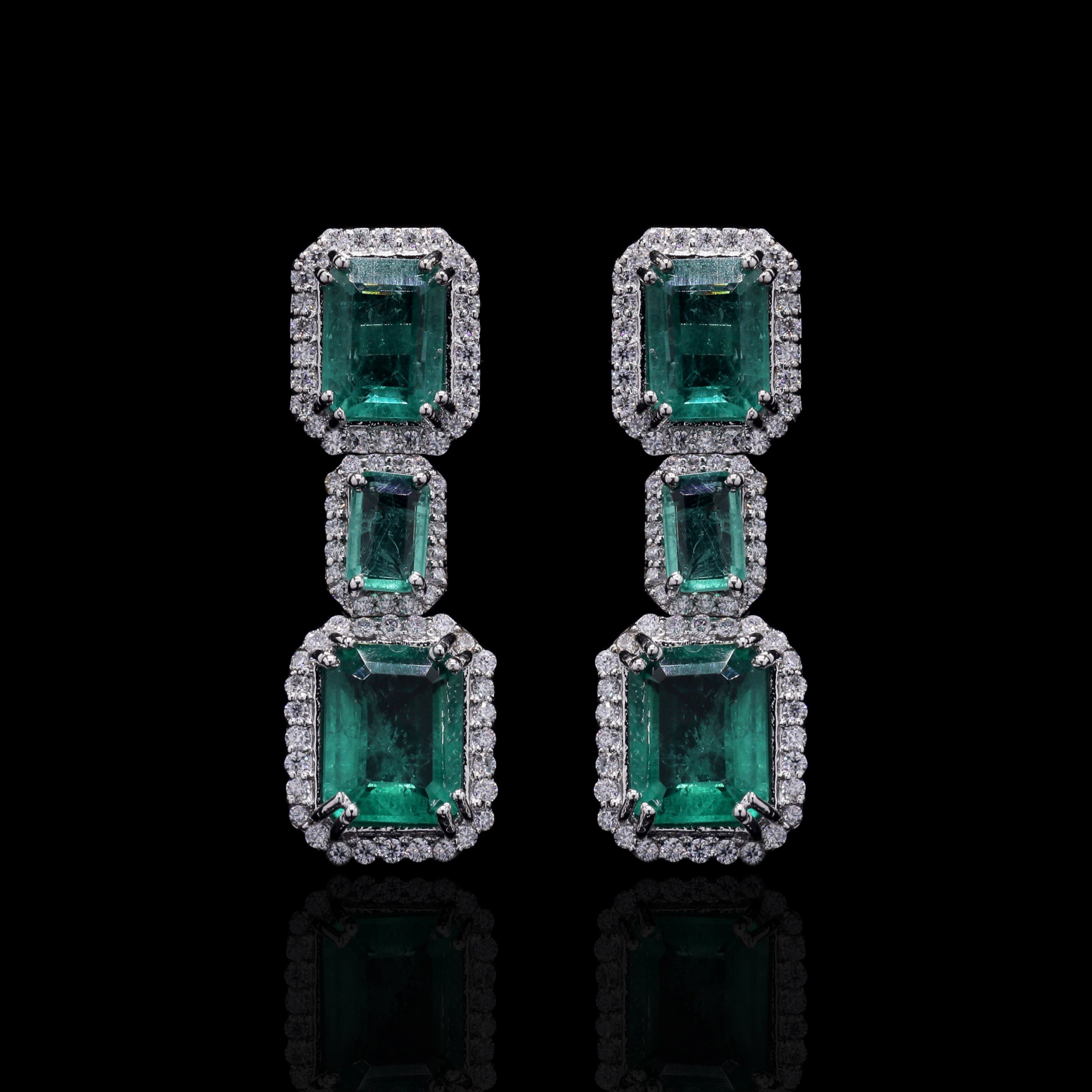 Triple Emerald Cascade Earrings