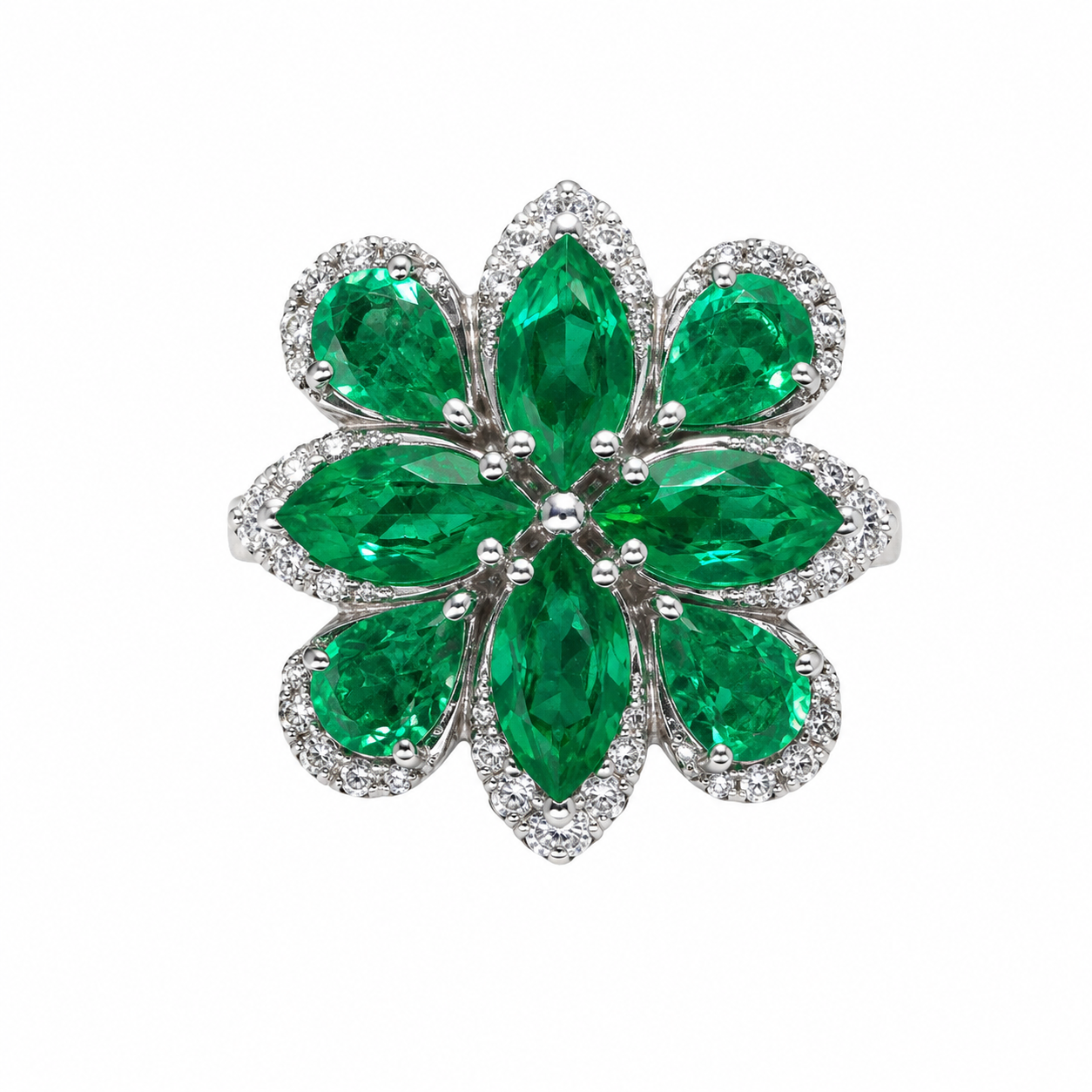 Emerald Petal Cluster Ring