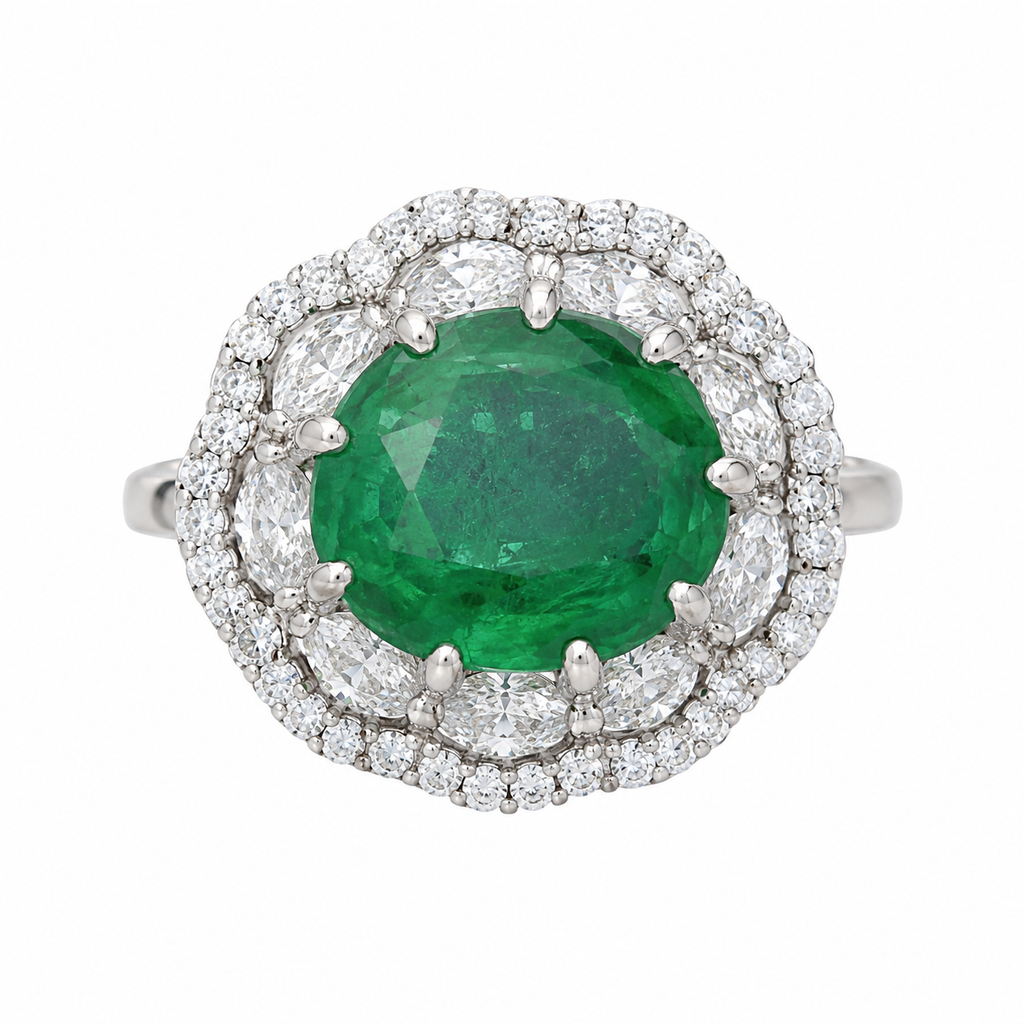 Emerald Double Halo Ring