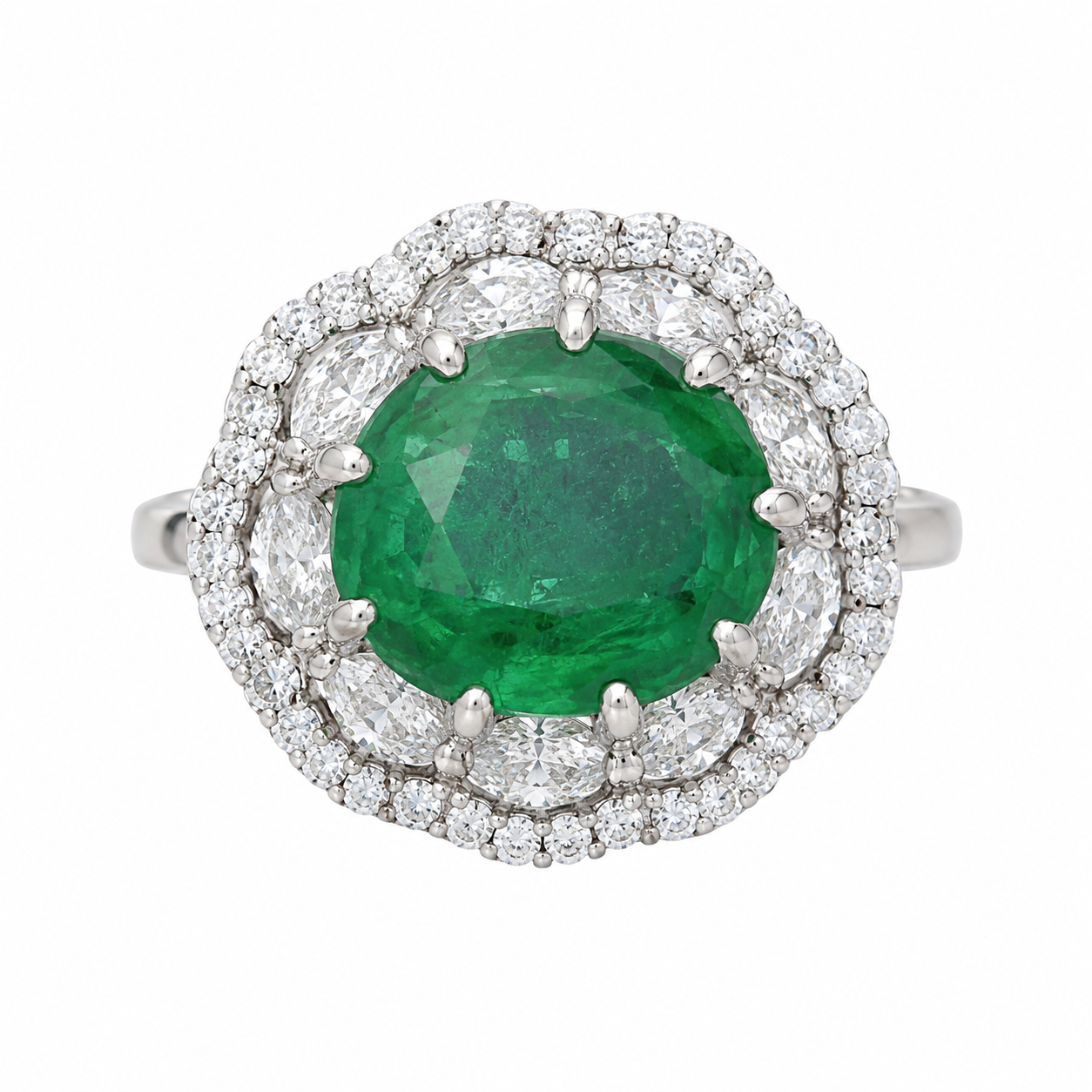 Emerald Double Halo Ring