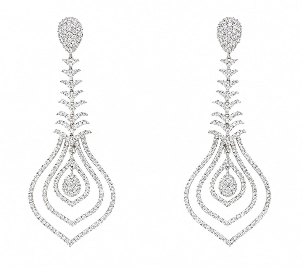 Feather Spine Earrings in 925 sterling silver with moissanite