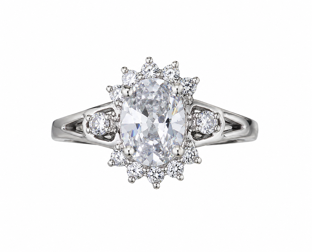 Oval Sunburst Halo Ring