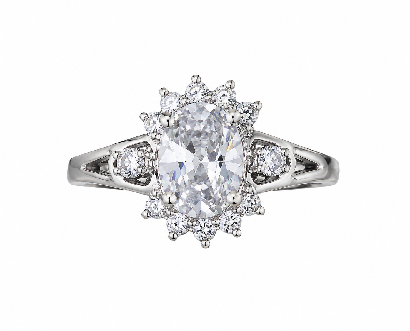 Oval Sunburst Halo Ring