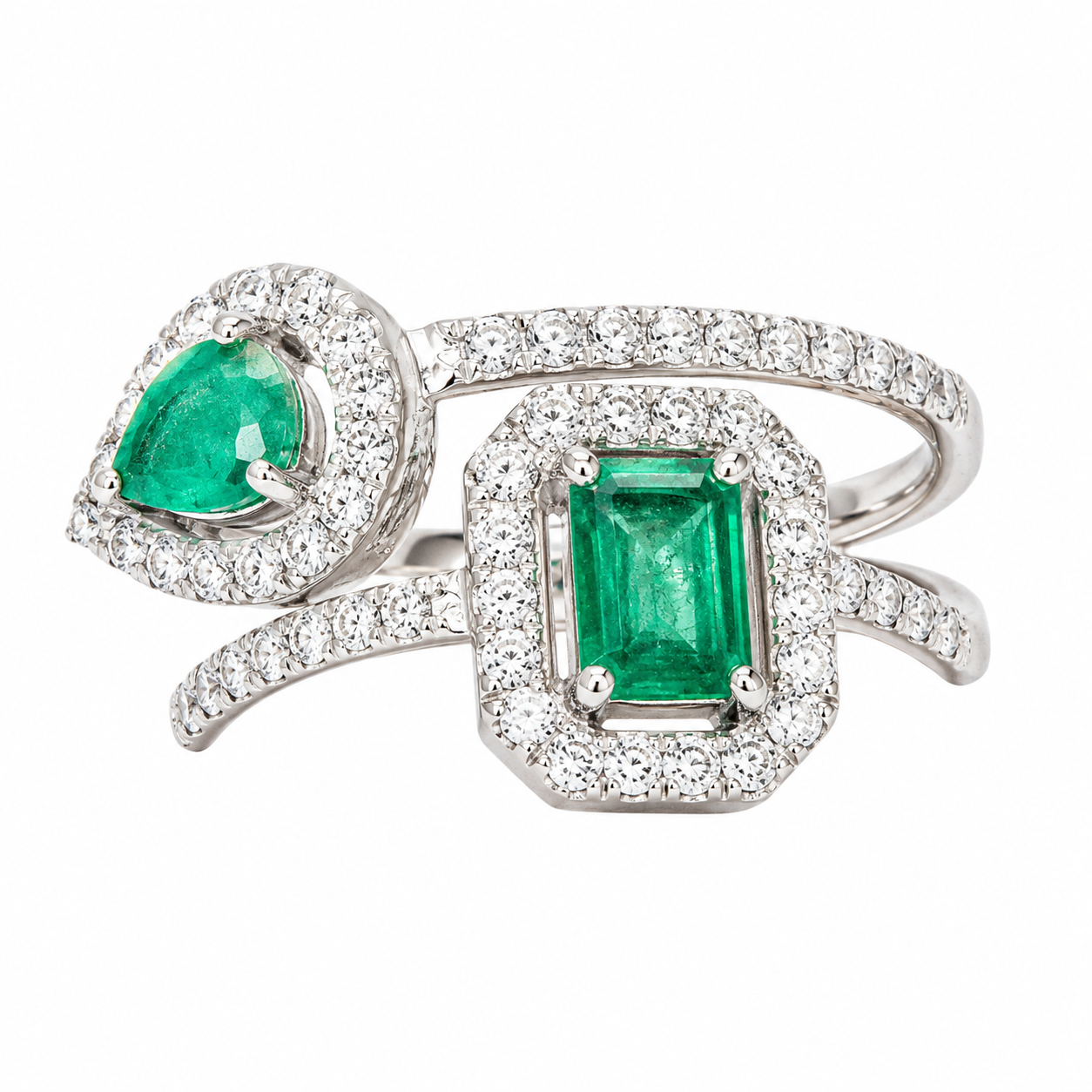 Emerald Duo Halo Ring