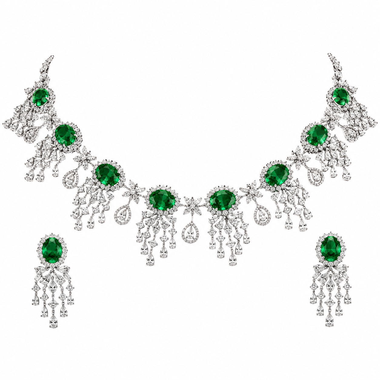 Emerald Fringe Chandelier Set in 925 sterling silver by Myraé