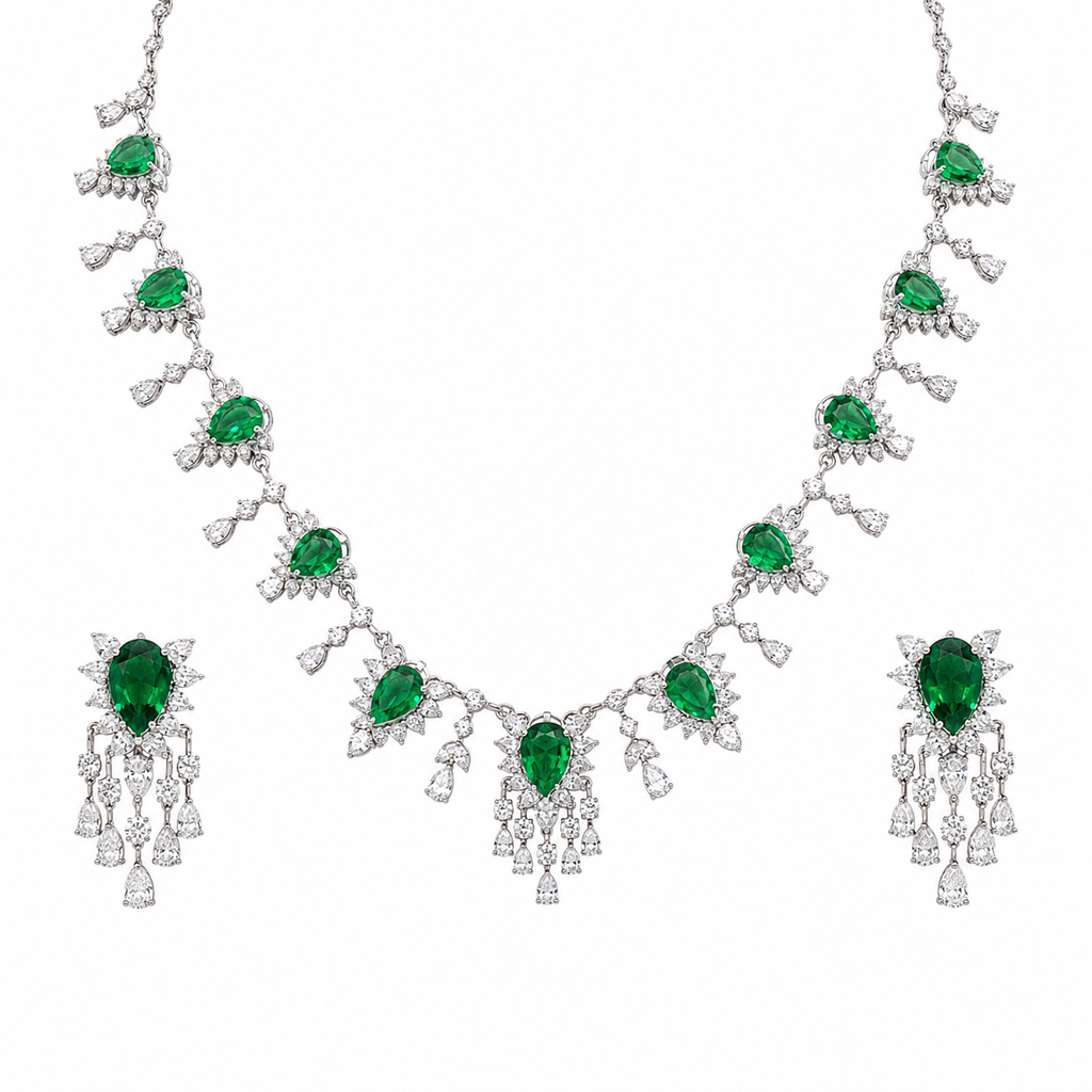 Pear Emerald Waterfall Necklace