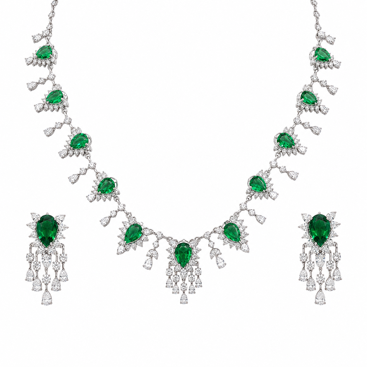 Pear Emerald Waterfall Necklace