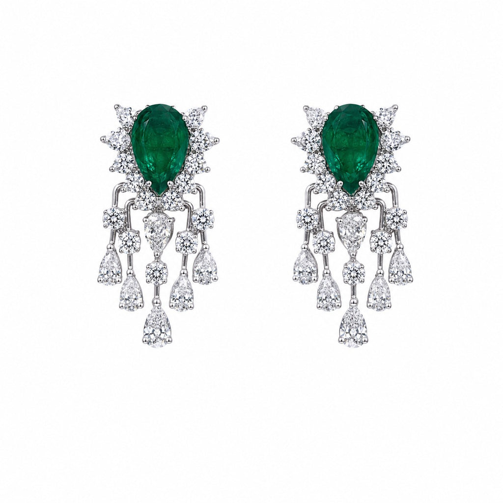 Emerald Fringe Chandelier Earrings in 925 sterling silver by Myraé