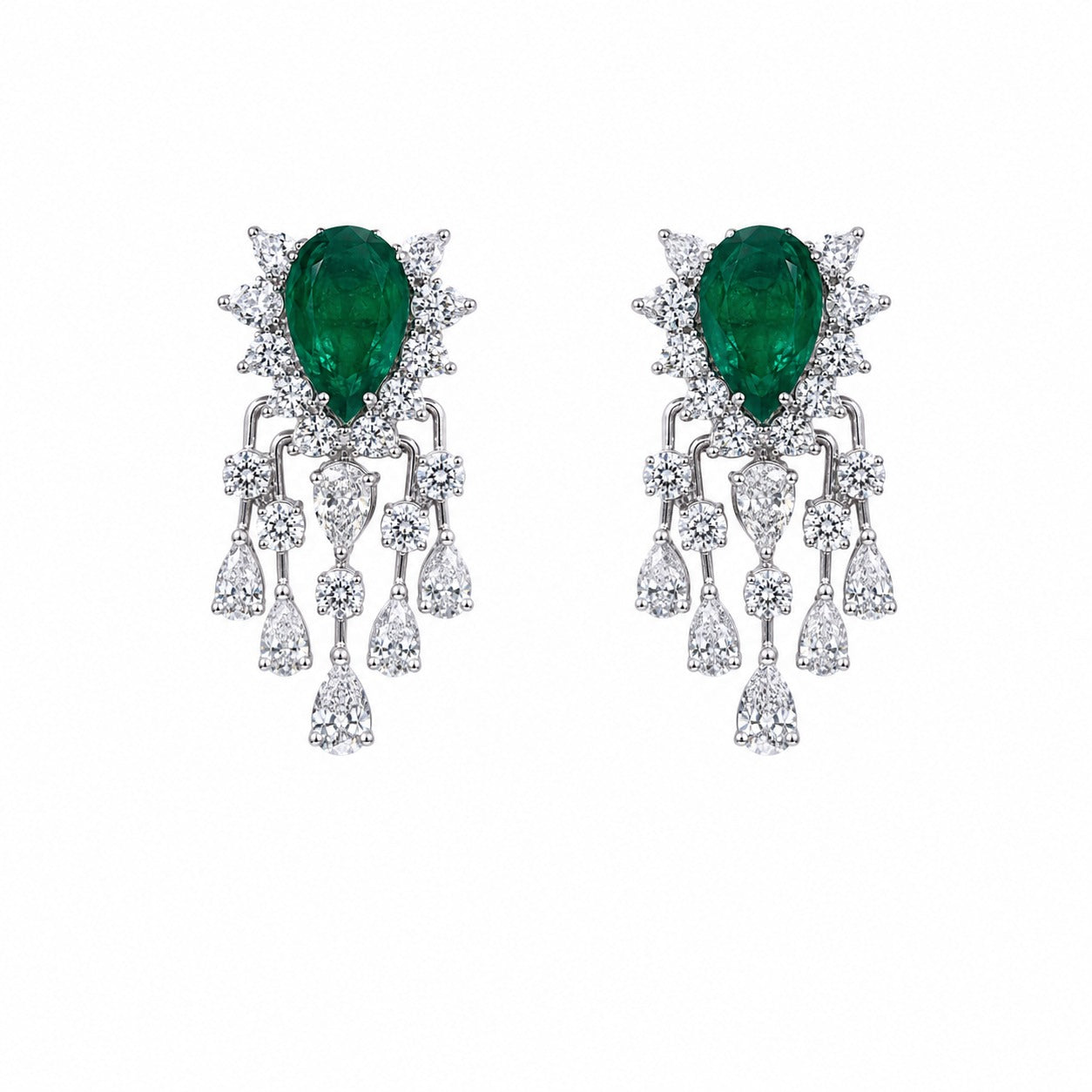 Emerald Fringe Chandelier Earrings in 925 sterling silver by Myraé