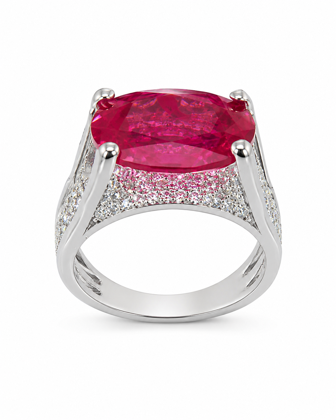 Oval Ruby Pave Cocktail Ring