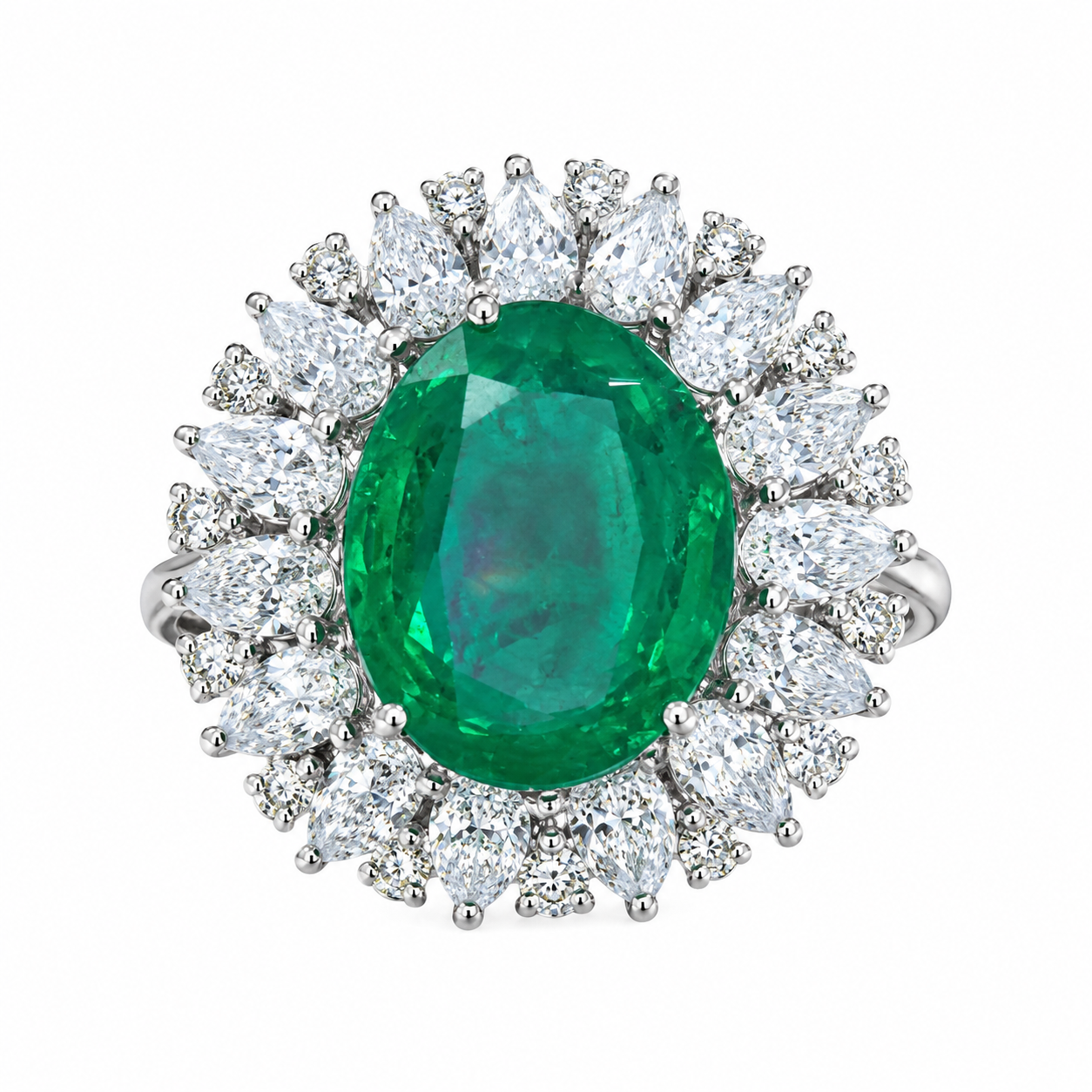 Emerald Sunburst Halo Ring
