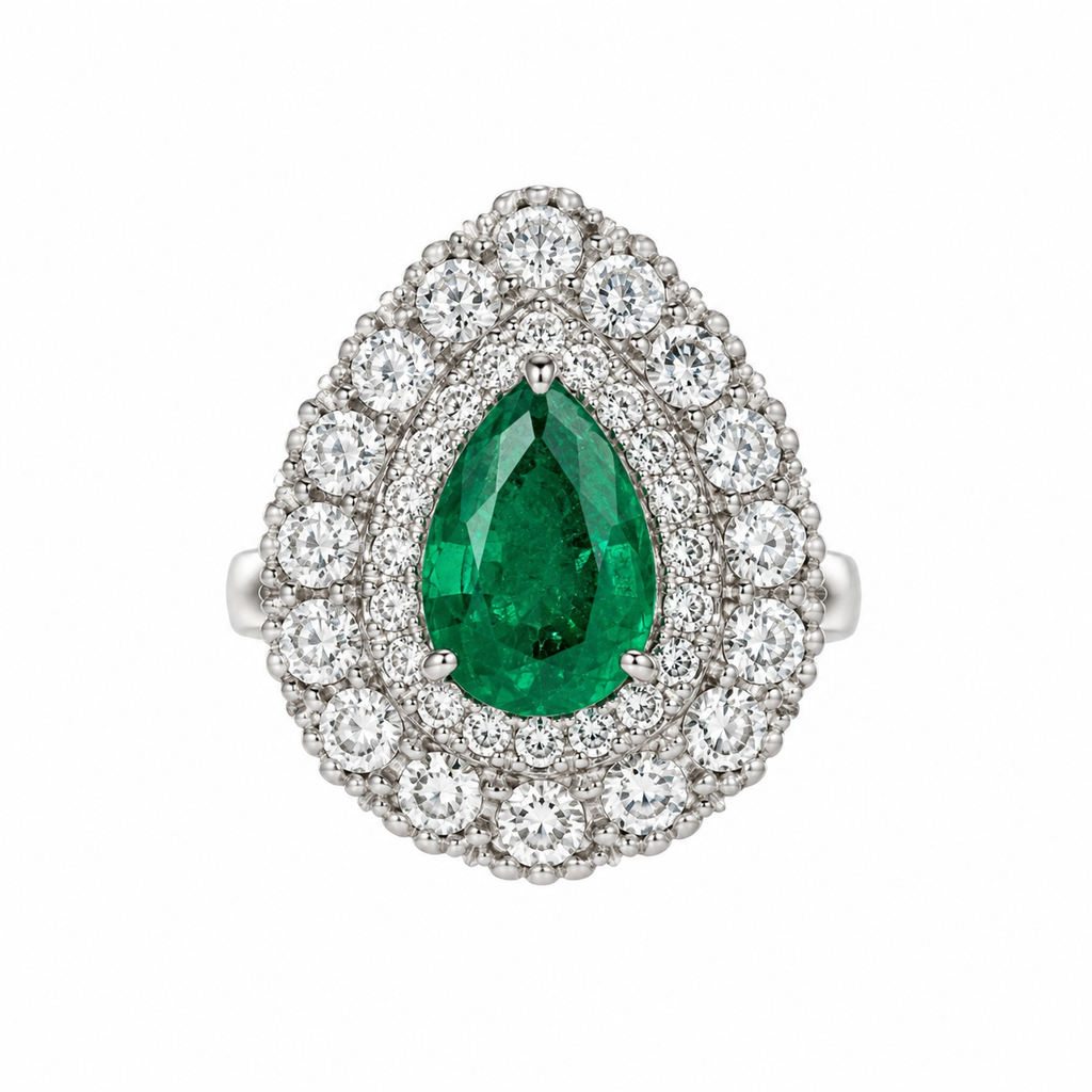Double Halo Teardrop Ring
