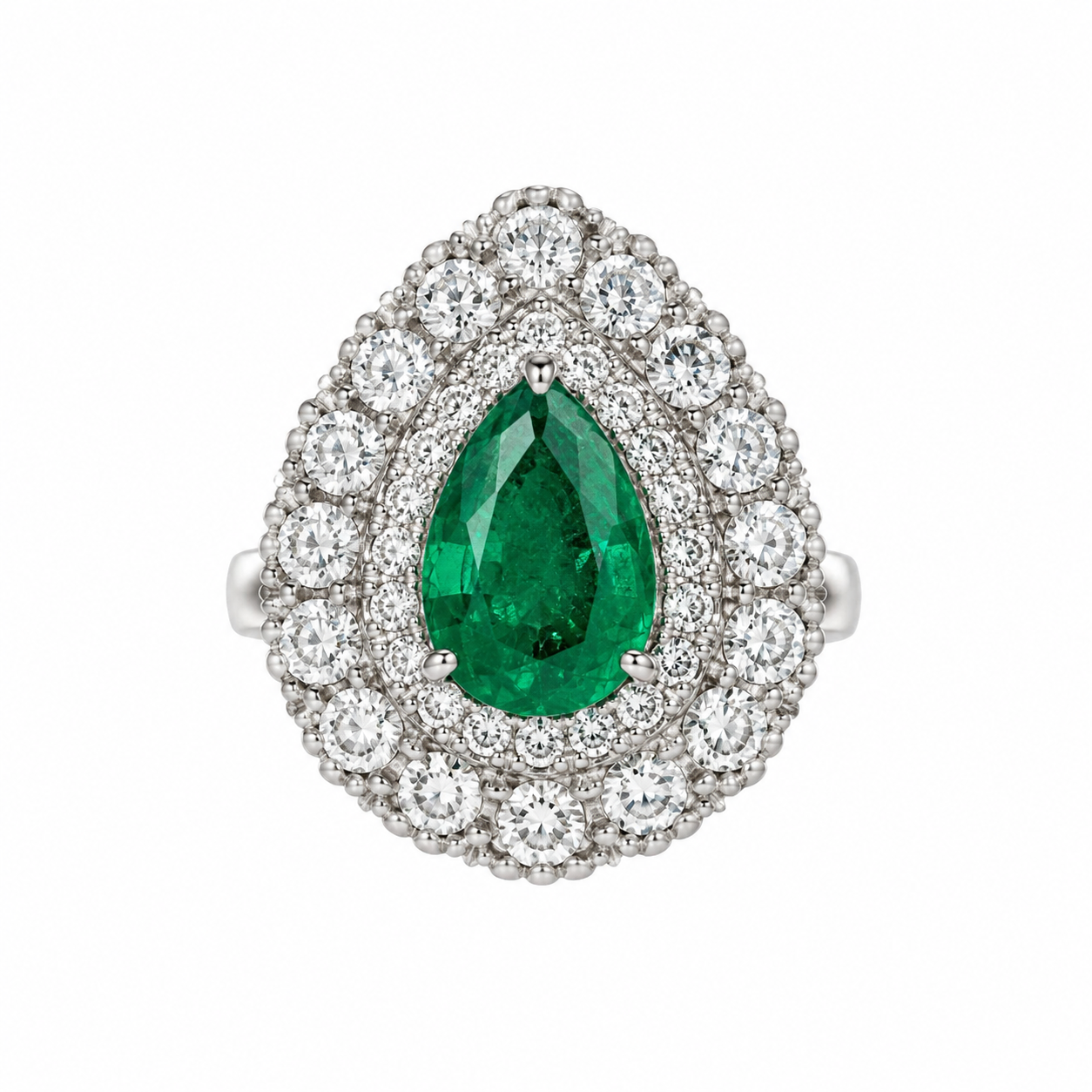 Double Halo Teardrop Ring
