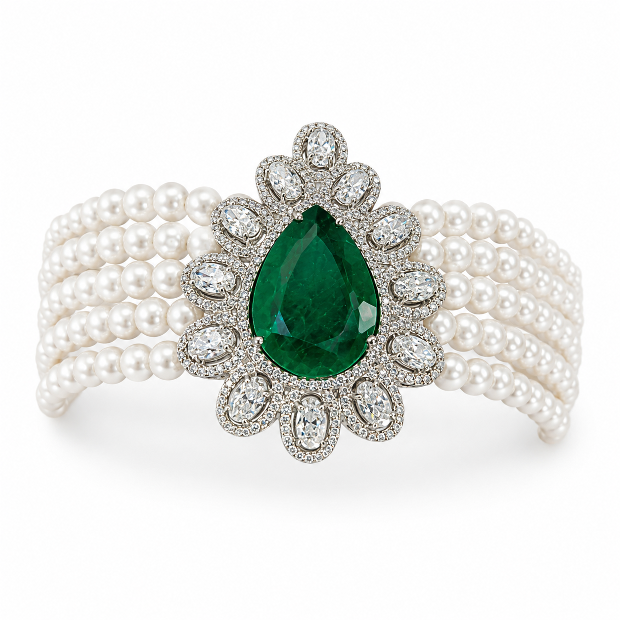 Pearl Strand Emerald Bracelet in 925 sterling silver by Myraé