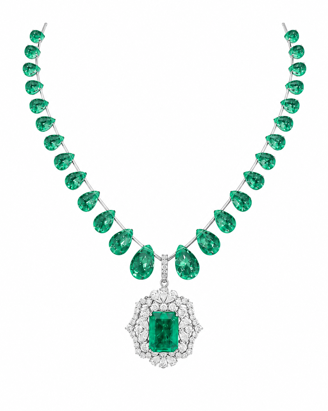 Emerald Briolette Cascade Necklace
