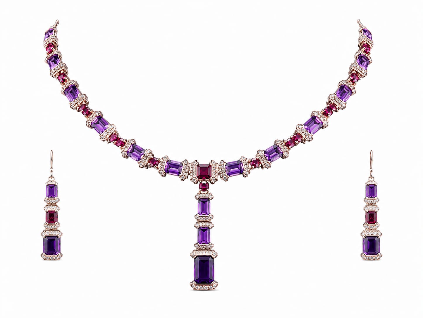 Rose Gold Amethyst Cascade Set in 925 sterling silver by Myraé