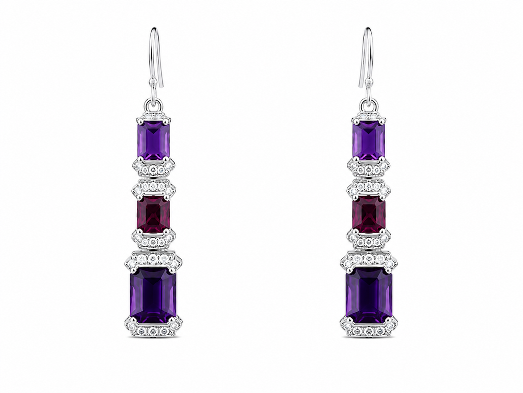 Amethyst Garnet Cascade Drops in 925 sterling silver by Myraé
