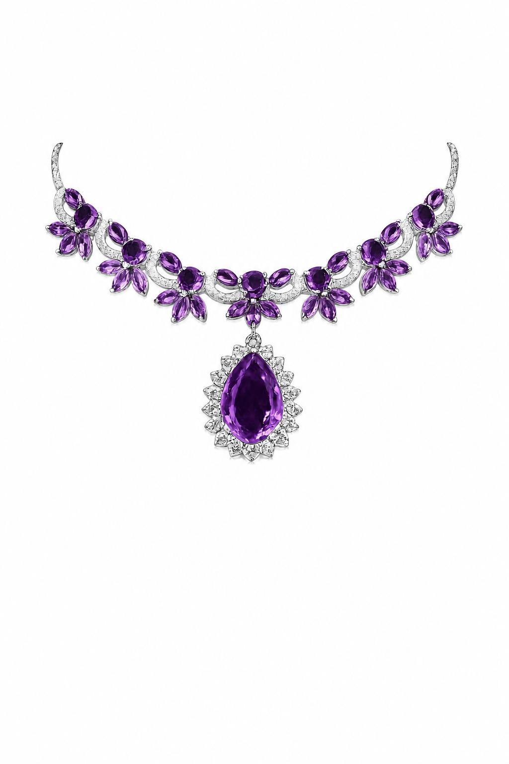 Amethyst Floral Drop Necklace in 925 sterling silver by Myraé