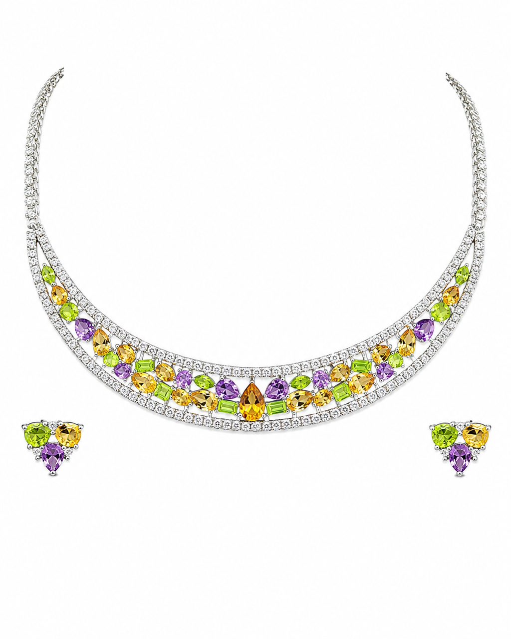 Harlequin Gemstone Collar Set in 925 sterling silver by Myraé