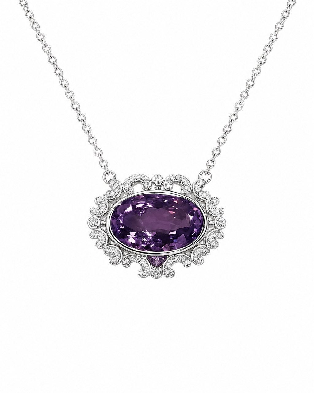 Ornate Scroll Amethyst Pendant