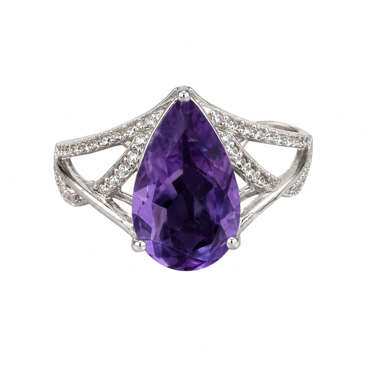 Amethyst Pear Split-Shank Ring in 925 sterling silver by Myraé